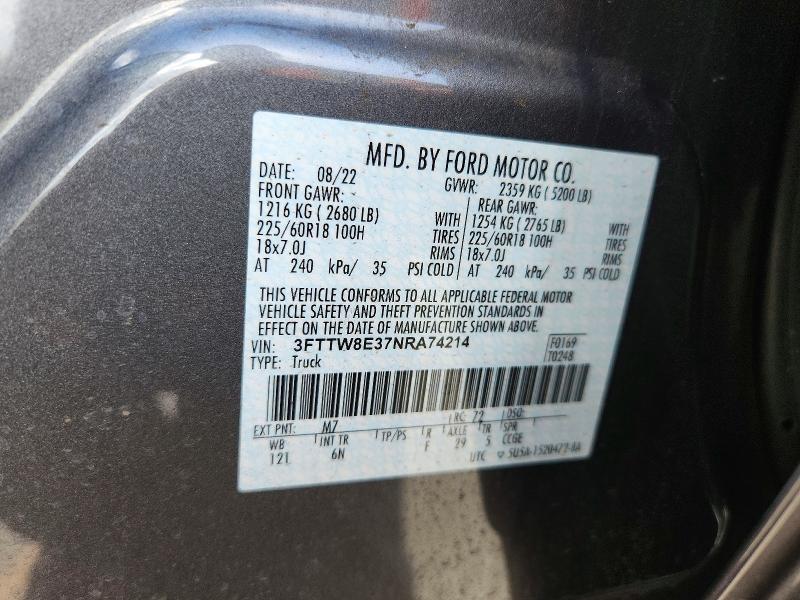 Продаж на аукціоні авто 2022 Ford Maverick, vin: 3FTTW8E37NRA74214, номер лоту: 66565756