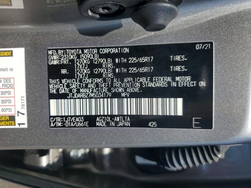 Aukcja sprzedaży 2021 Lexus Nx 300, vin: JTJDARBZ7M5034179, numer aukcji: 65481846