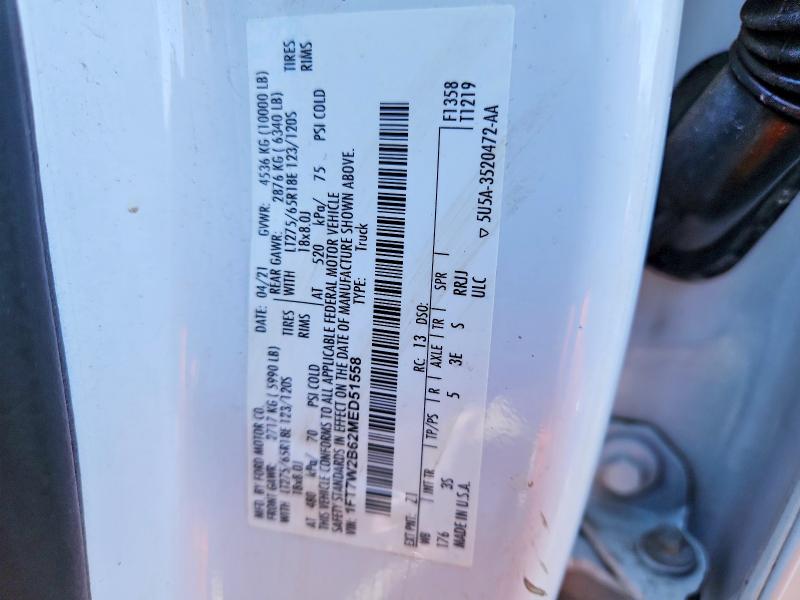 Aukcja sprzedaży 2021 Ford F250, vin: 1FT7W2B62MED51558, numer aukcji: 65132226
