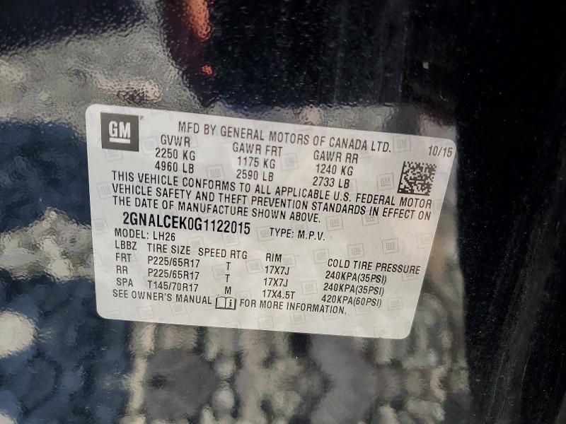 Aukcja sprzedaży 2016 Chevrolet Equinox, vin: 2GNALCEK0G1122015, numer aukcji: 65226376