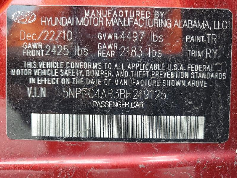 63388186 :رقم المزاد ، 5NPEC4AB3BH219125 vin ، 2011 Hyundai Sonata مزاد بيع