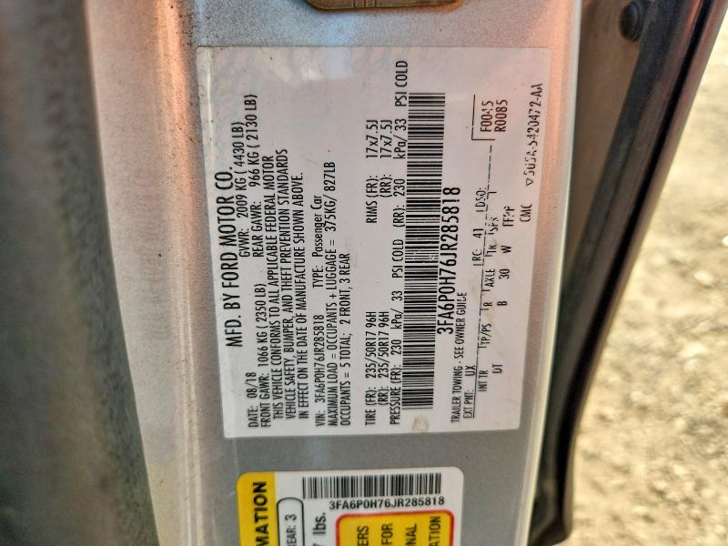 2018 Ford Fusion მანქანა იყიდება აუქციონზე, vin: 3FA6P0H76JR285818, აუქციონის ნომერი: 66700096