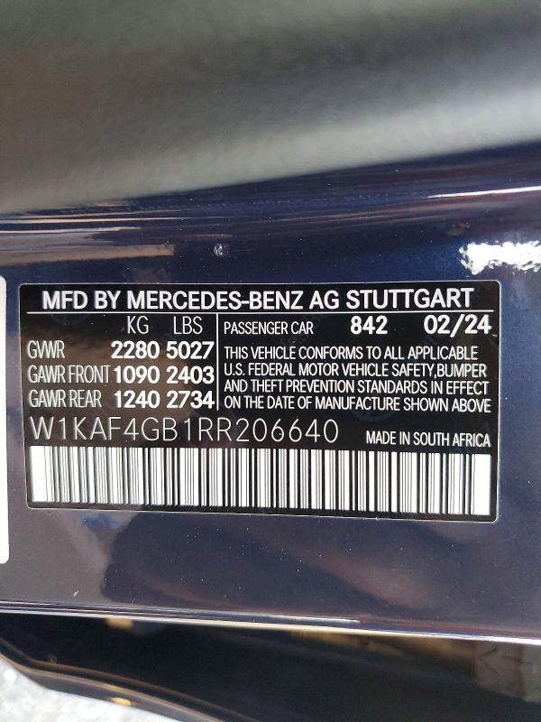 Aukcja sprzedaży 2024 Mercedes-benz C, vin: W1KAF4GB1RR206640, numer aukcji: 66454356
