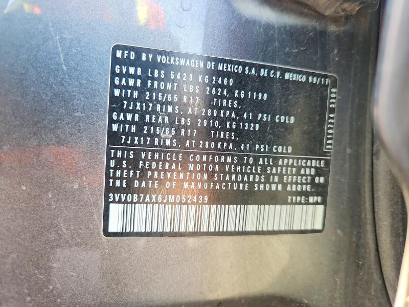 66369426 :رقم المزاد ، 3VV0B7AX6JM052439 vin ، 2018 Volkswagen Tiguan مزاد بيع