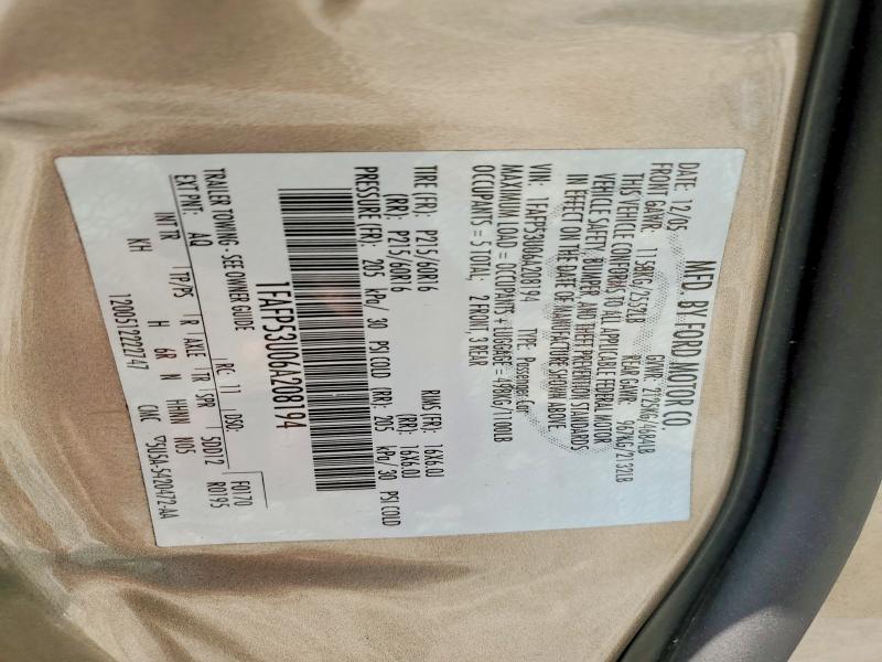 2006 Ford Taurus მანქანა იყიდება აუქციონზე, vin: 1FAFP53U06A208194, აუქციონის ნომერი: 64450566