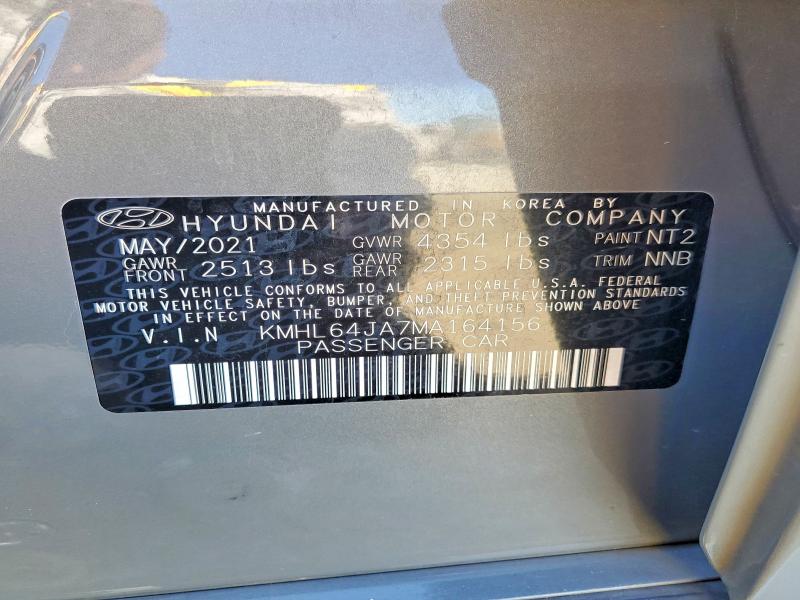 Продажа на аукционе авто 2021 Hyundai Sonata, vin: KMHL64JA7MA164156, номер лота: 66741316