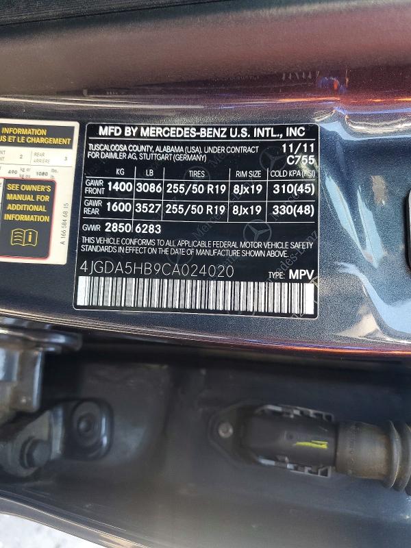 Продаж на аукціоні авто 2012 Mercedes-benz Ml, vin: 4JGDA5HB9CA024020, номер лоту: 61107386