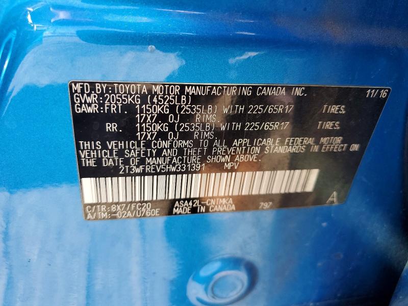 Продажа на аукционе авто 2017 Toyota Rav4, vin: 2T3WFREV5HW331391, номер лота: 64155296
