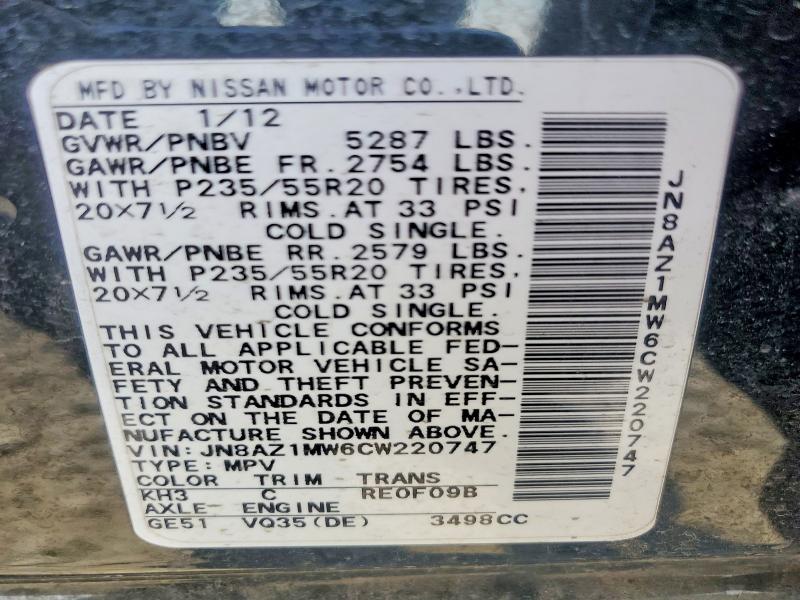 63798976 :رقم المزاد ، JN8AZ1MW6CW220747 vin ، 2012 Nissan Murano مزاد بيع