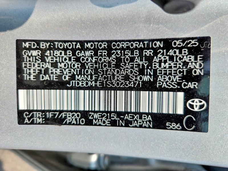 Продаж на аукціоні авто 2025 Toyota Corolla Hybrid, vin: JTDBDMHE1S3023471, номер лоту: 65084466
