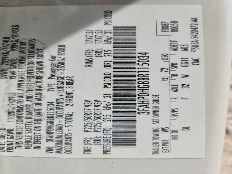 66933476 :رقم المزاد ، 3FAHP0HG8BR115034 vin ، 2011 Ford Fusion مزاد بيع