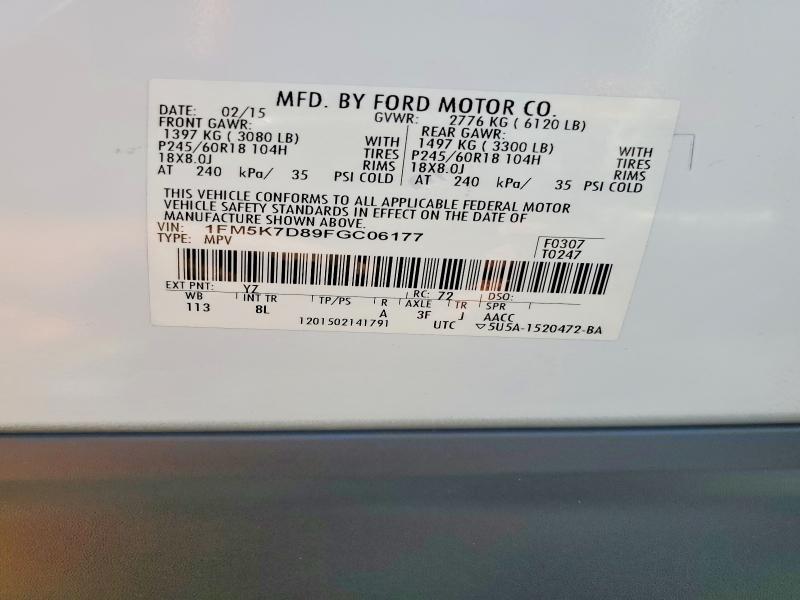 Продажа на аукционе авто 2015 Ford Explorer, vin: 1FM5K7D89FGC06177, номер лота: 64307456