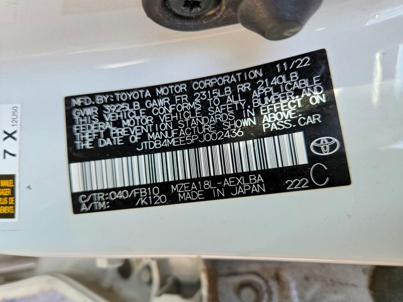 Продаж на аукціоні авто 2023 Toyota Corolla, vin: JTDB4MEE5PJ002436, номер лоту: 64187456