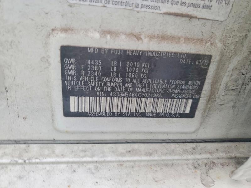 Aukcja sprzedaży 2012 Subaru Legacy, vin: 4S3BMBA60C3034986, numer aukcji: 63913586