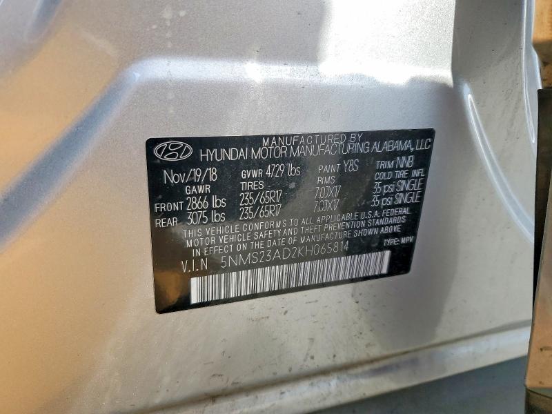 Продажа на аукционе авто 2019 Hyundai Santa Fe, vin: 5NMS23AD2KH065814, номер лота: 63877486
