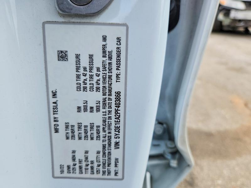 Aukcja sprzedaży 2023 Tesla Model 3, vin: 5YJ3E1EA2PF403866, numer aukcji: 63516946