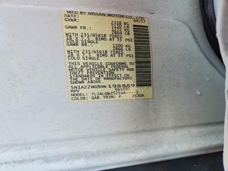 Продажа на аукционе авто 2017 Nissan Murano, vin: 5N1AZ2MG9HN198889, номер лота: 64209456