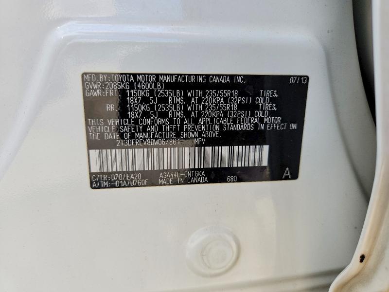 64823716 :رقم المزاد ، 2T3DFREV8DW067861 vin ، 2013 Toyota Rav4 مزاد بيع