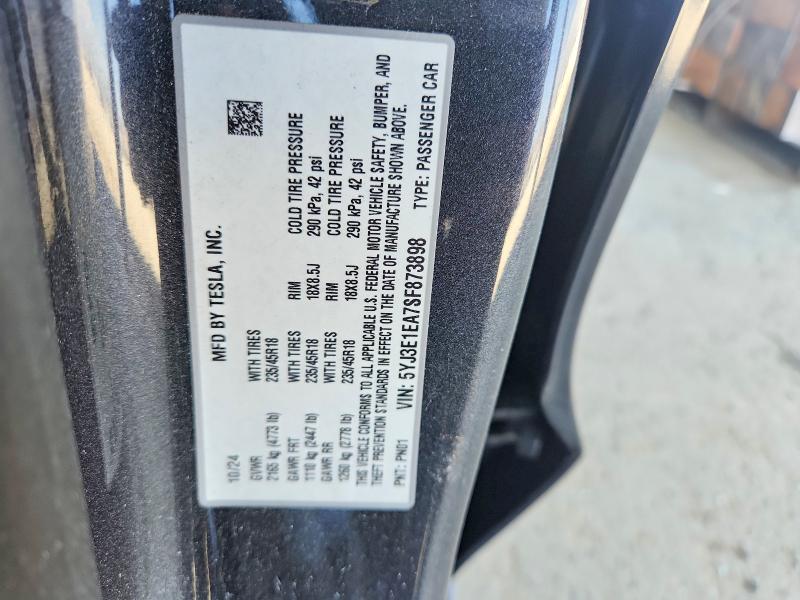 Aukcja sprzedaży 2025 Tesla Model 3, vin: 5YJ3E1EA7SF873898, numer aukcji: 52124996