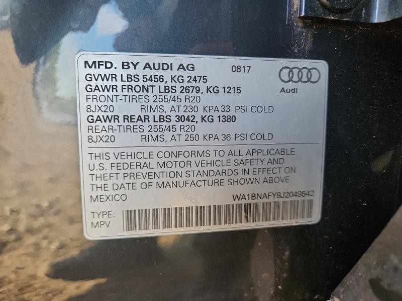 2018 Audi Q5 მანქანა იყიდება აუქციონზე, vin: WA1BNAFY8J2049542, აუქციონის ნომერი: 65268196