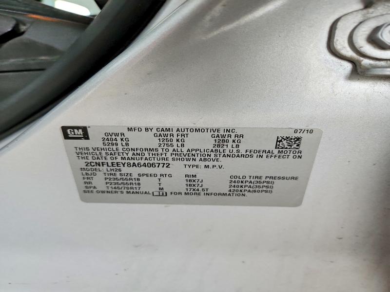 Aukcja sprzedaży 2010 Chevrolet Equinox, vin: 2CNFLEEY8A6406772, numer aukcji: 65189646