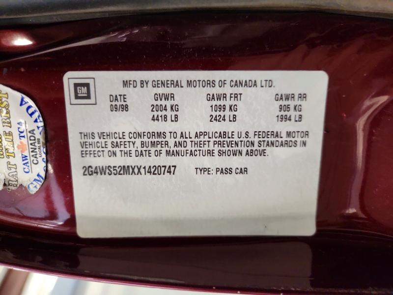 65493426 :رقم المزاد ، 2G4WS52MXX1420747 vin ، 1999 Buick Century مزاد بيع