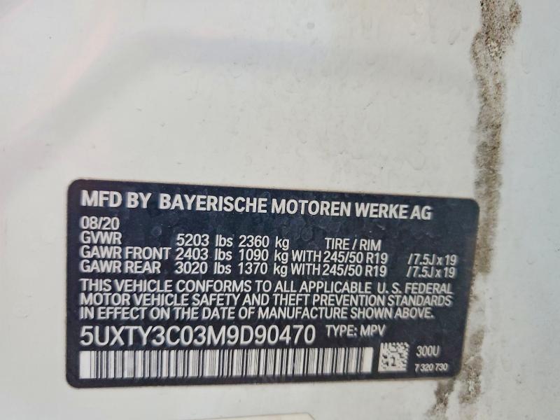 Aukcja sprzedaży 2021 Bmw X3, vin: 5UXTY3C03M9D90470, numer aukcji: 64784896