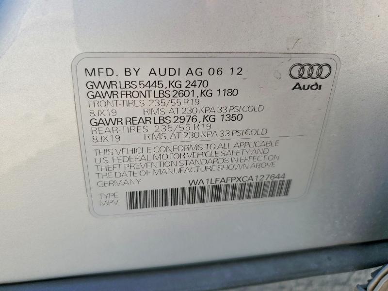2012 Audi Q5 მანქანა იყიდება აუქციონზე, vin: WA1LFAFPXCA127644, აუქციონის ნომერი: 65887386