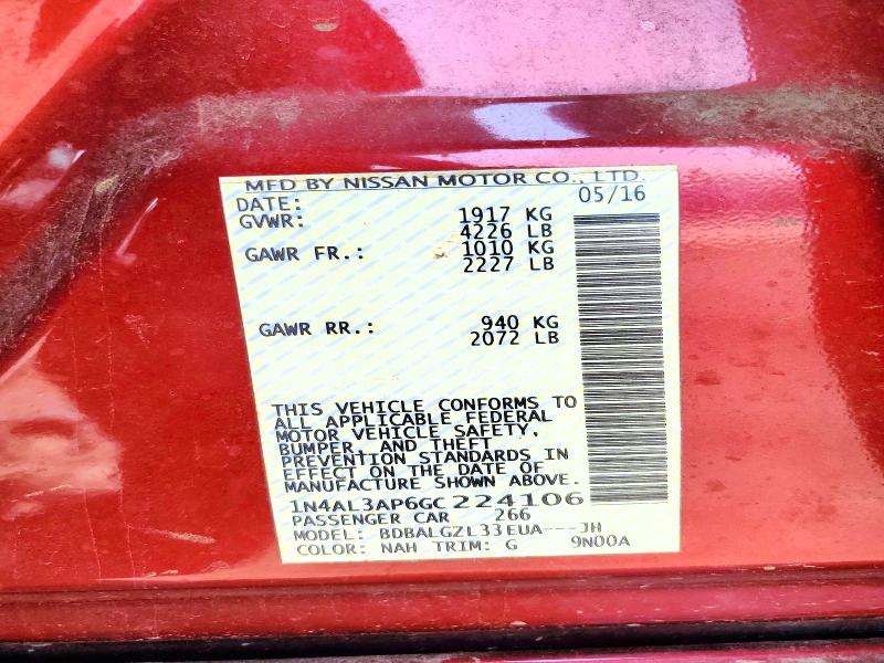 66187016 :رقم المزاد ، 1N4AL3AP6GC224106 vin ، 2016 Nissan Altima مزاد بيع