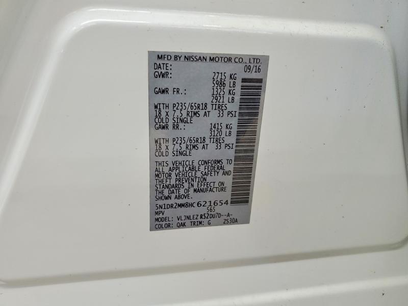 66961506 :رقم المزاد ، 5N1DR2MM8HC621654 vin ، 2017 Nissan Pathfinder مزاد بيع