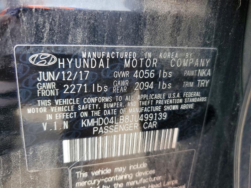 Aukcja sprzedaży 2018 Hyundai Elantra, vin: KMHD04LB8JU499139, numer aukcji: 64568256