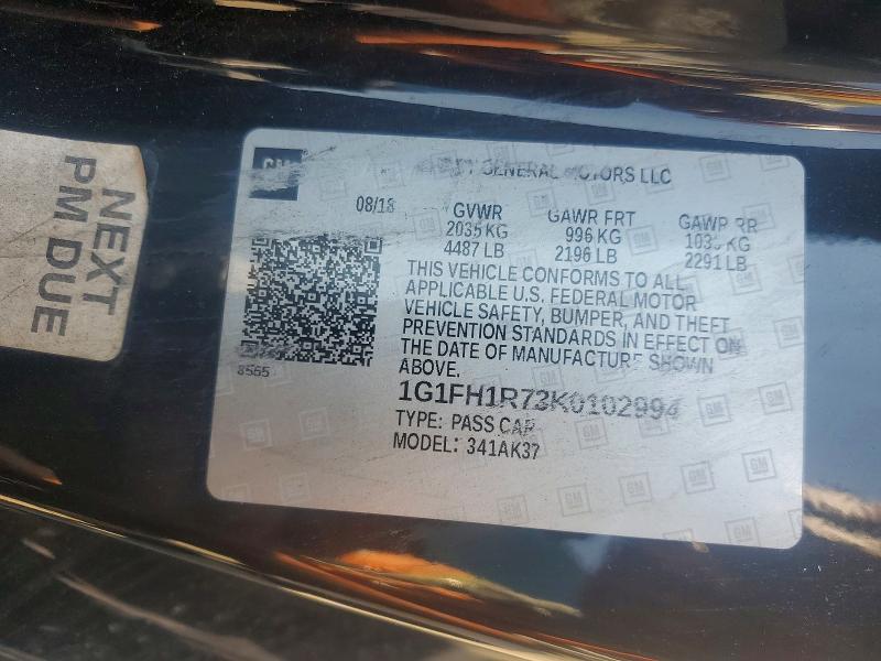 Aukcja sprzedaży 2019 Chevrolet Camaro, vin: 1G1FH1R73K0102994, numer aukcji: 63344586