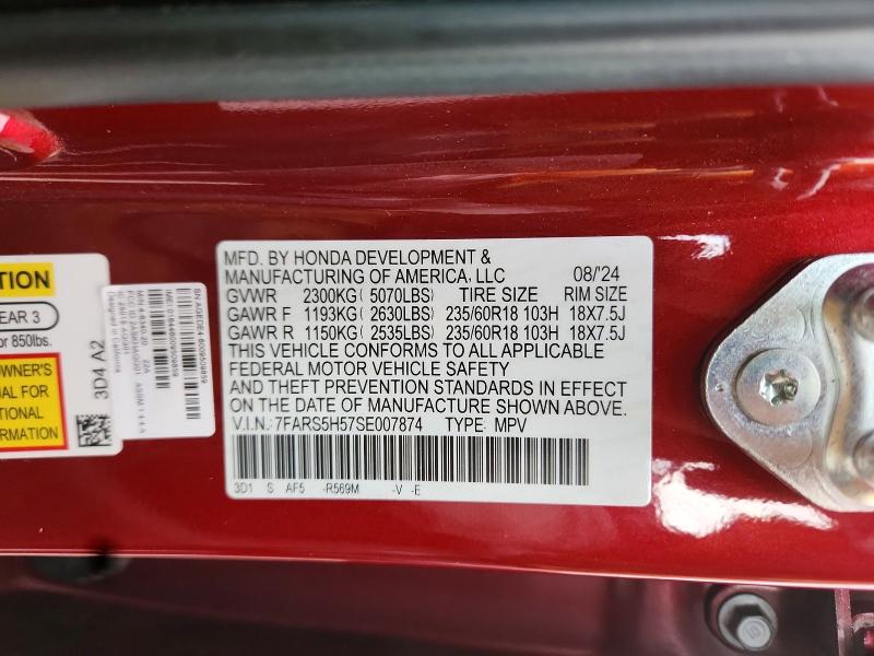 Aukcja sprzedaży 2025 Honda Cr-v, vin: 7FARS5H57SE007874, numer aukcji: 66984096