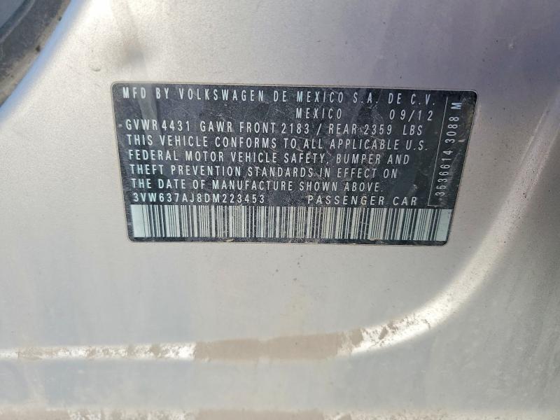 Aukcja sprzedaży 2013 Volkswagen Jetta, vin: 3VW637AJ8DM223453, numer aukcji: 65816886