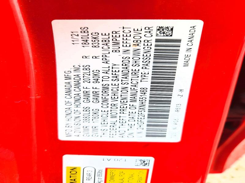 2022 Honda Civic მანქანა იყიდება აუქციონზე, vin: 2HGFE2F5XNH551468, აუქციონის ნომერი: 64683926