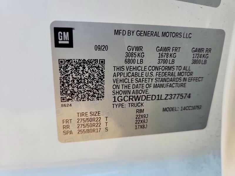 Продажа на аукционе авто 2020 Chevrolet Silverado, vin: 1GCRWDED1LZ377574, номер лота: 66741186