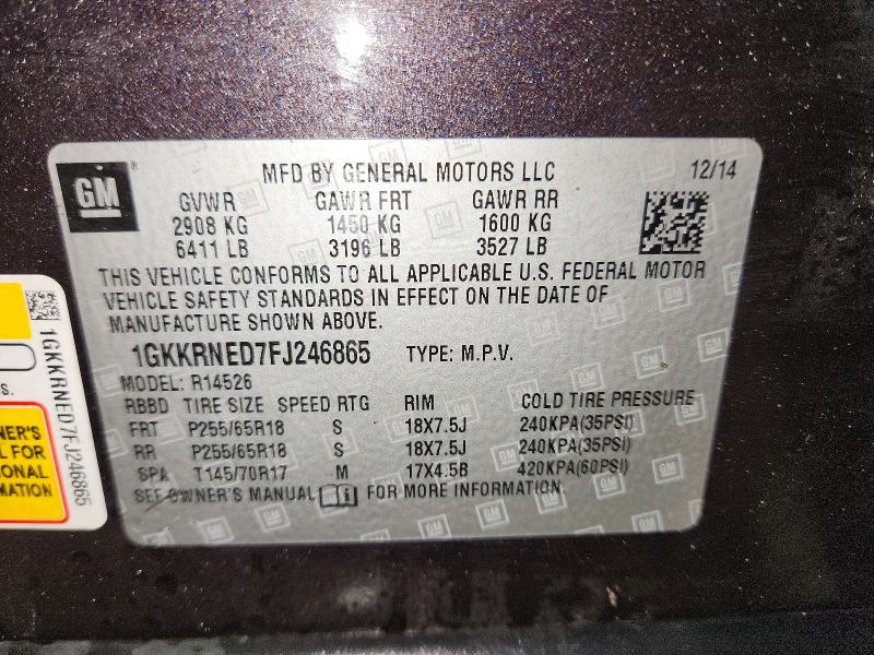 2015 Gmc Acadia მანქანა იყიდება აუქციონზე, vin: 1GKKRNED7FJ246865, აუქციონის ნომერი: 63431156