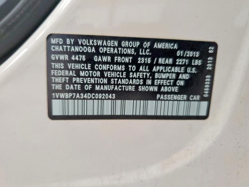 Aukcja sprzedaży 2013 Volkswagen Passat, vin: 1VWBP7A34DC092043, numer aukcji: 63936266
