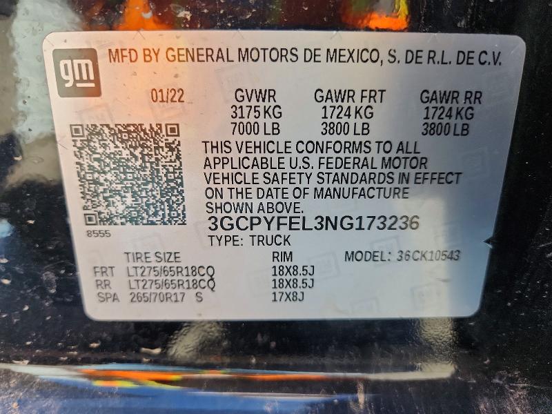 2022 Chevrolet Silverado Ltd მანქანა იყიდება აუქციონზე, vin: 3GCPYFEL3NG173236, აუქციონის ნომერი: 65817576