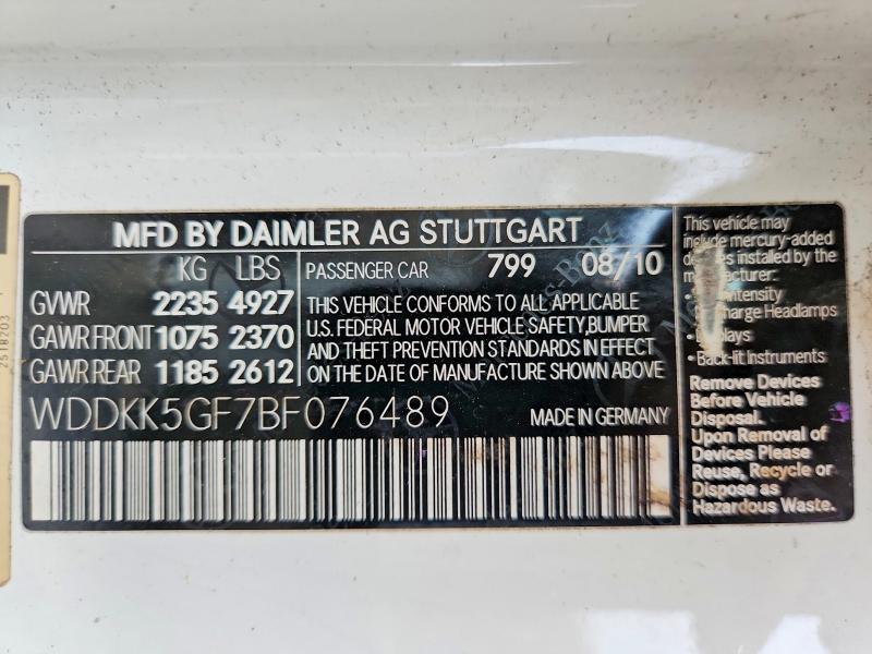 63383676 :رقم المزاد ، WDDKK5GF7BF076489 vin ، 2011 Mercedes-benz E مزاد بيع