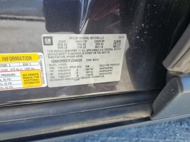 67354226 :رقم المزاد ، 1GNKVHKD7FJ344928 vin ، 2015 Chevrolet Traverse مزاد بيع