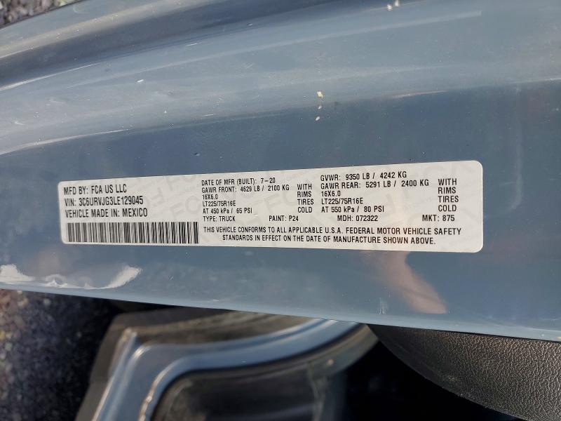 Продаж на аукціоні авто 2020 Ram Promaster 3500, vin: 3C6URVJG3LE129045, номер лоту: 64186236