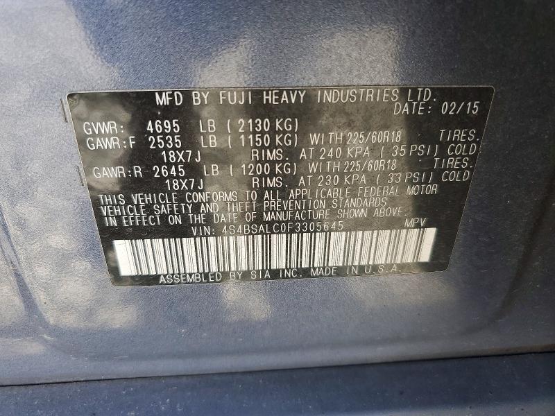 Aukcja sprzedaży 2015 Subaru Outback, vin: 4S4BSALC0F3305645, numer aukcji: 63555286