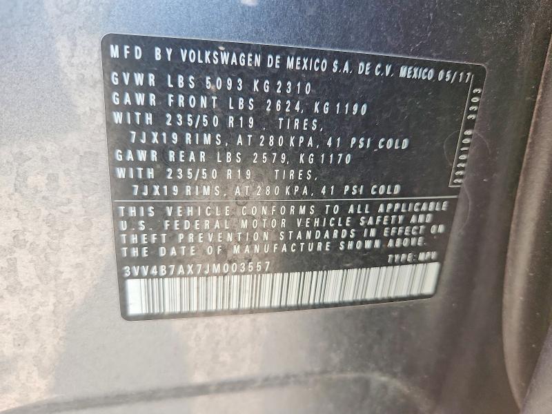 63855186 :رقم المزاد ، 3VV4B7AX7JM003557 vin ، 2018 Volkswagen Tiguan مزاد بيع