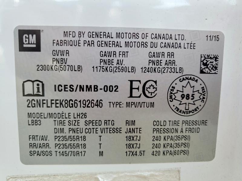 2016 Chevrolet Equinox მანქანა იყიდება აუქციონზე, vin: 2GNFLFEK8G6192646, აუქციონის ნომერი: 65509826