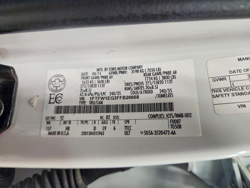 Aukcja sprzedaży 2015 Ford F150, vin: 1FTFW1EG3FFB26668, numer aukcji: 65310196