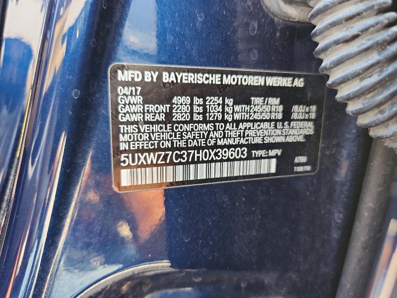 Продажа на аукционе авто 2017 Bmw X3, vin: 5UXWZ7C37H0X39603, номер лота: 65348706