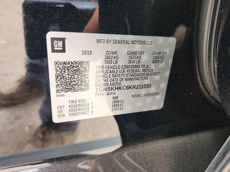 65637026 :رقم المزاد ، 1GNSKHKC6KR211055 vin ، 2019 Chevrolet Suburban مزاد بيع
