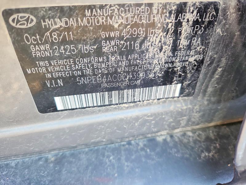 65350676 :رقم المزاد ، 5NPEB4AC0CH399337 vin ، 2012 Hyundai Sonata مزاد بيع