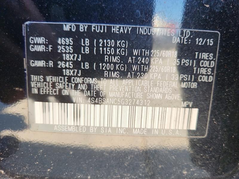 Продаж на аукціоні авто 2016 Subaru Outback, vin: 4S4BSANC5G3274312, номер лоту: 64902236